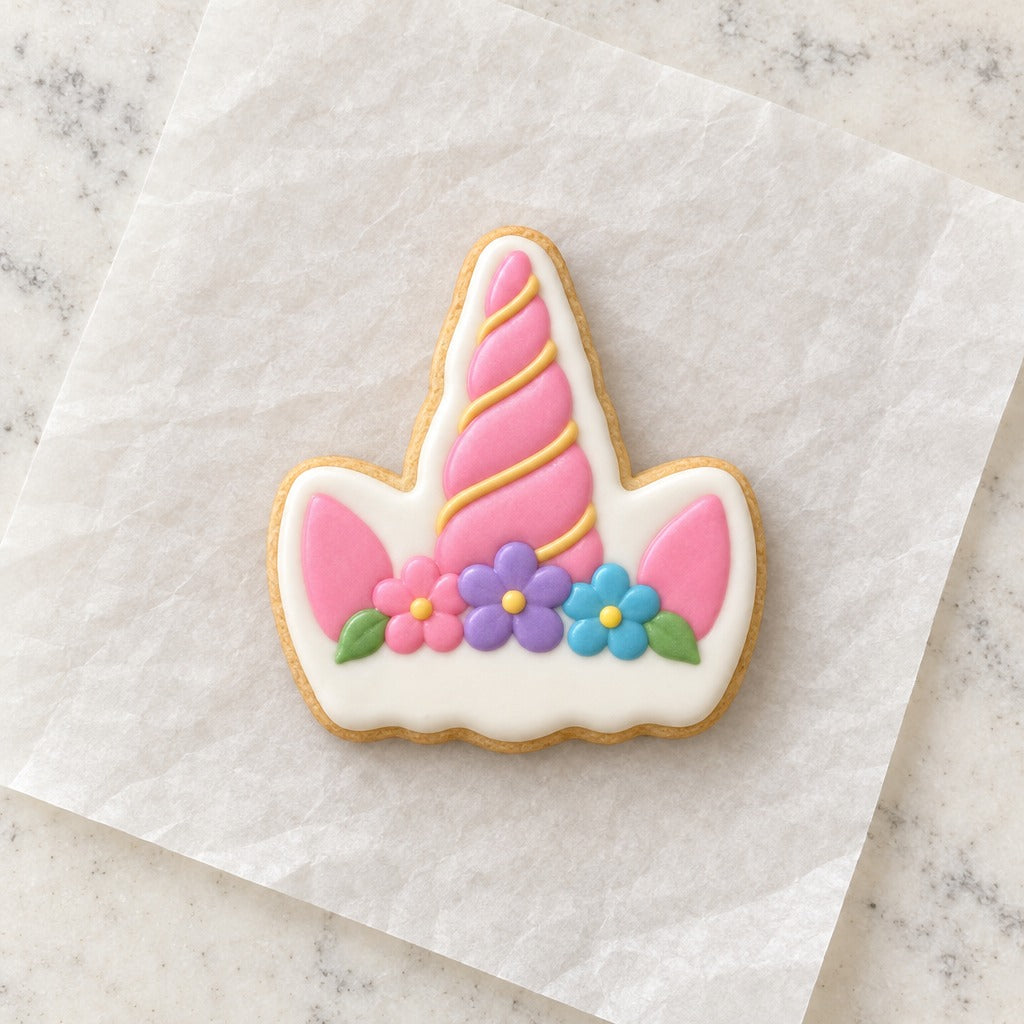 Unicorn Ears Cookie Cutter (decorated cookie mockup)
