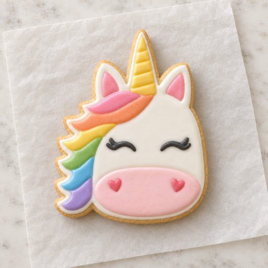 Unicorn Face Cookie Cutter (decorated cookie mockup)