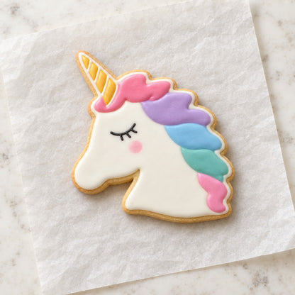 Unicorn Head Cookie Cutter (decorated cookie mockup)