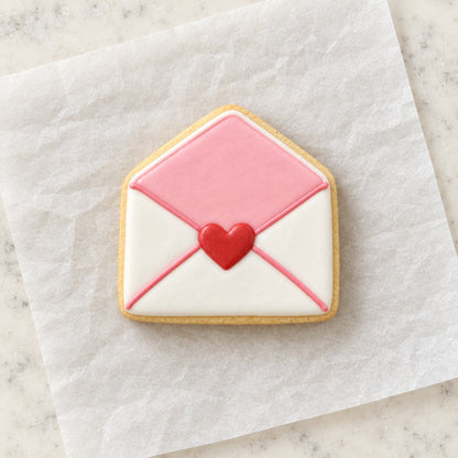 Valentine Open Envelope Cookie Cutter (decorated cookie mockup)
