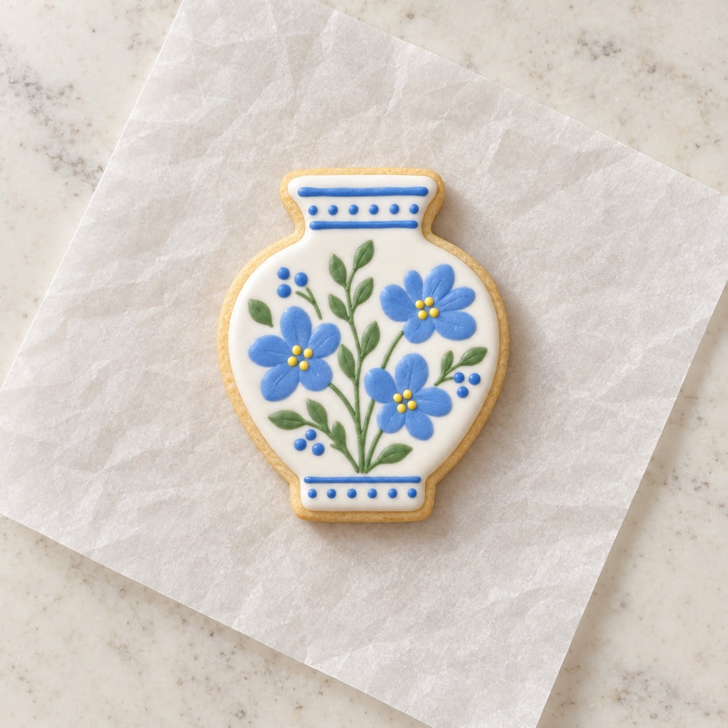 Vase Outline Cookie Cutter (decorated cookie mockup)