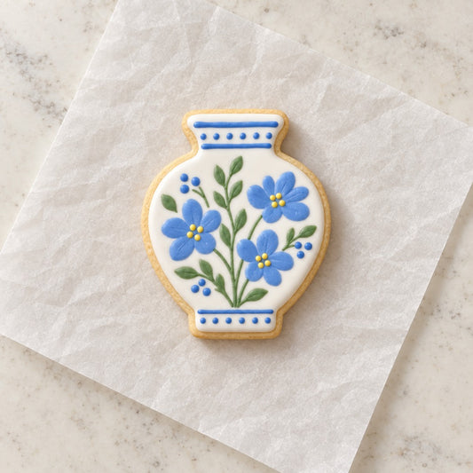 Vase Outline Cookie Cutter (decorated cookie mockup)