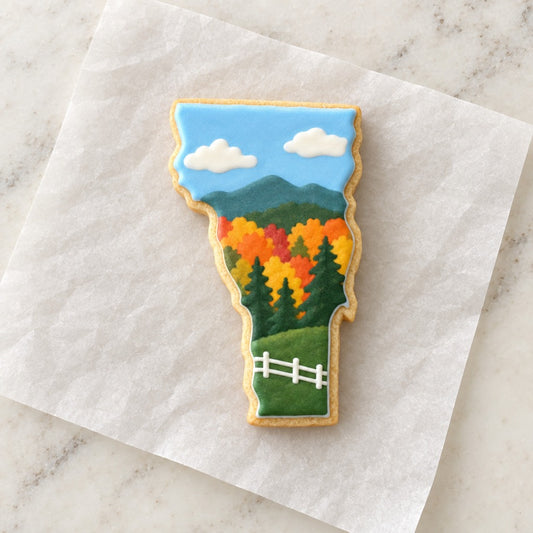 Vermont State Cookie Cutter (decorated cookie mockup)