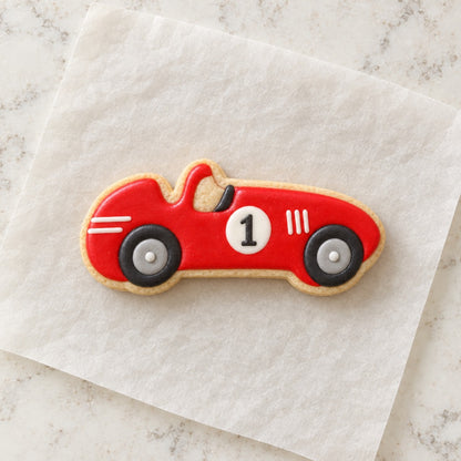 Vintage Racecar Cookie Cutter (decorated cookie mockup)