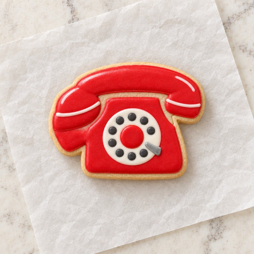 Vintage Rotary Phone Cookie Cutter (decorated cookie mockup)
