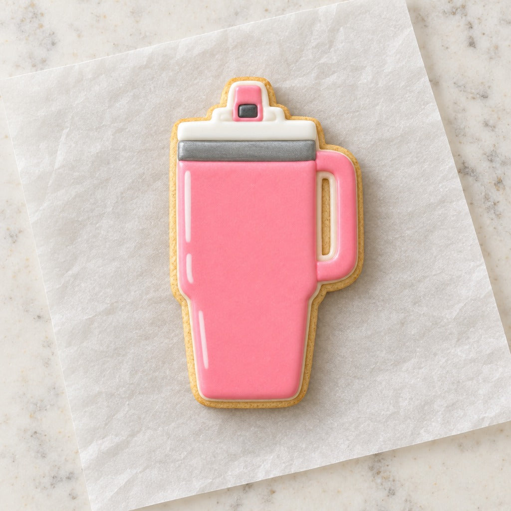 Water Tumbler Cookie Cutter (decorated cookie mockup)