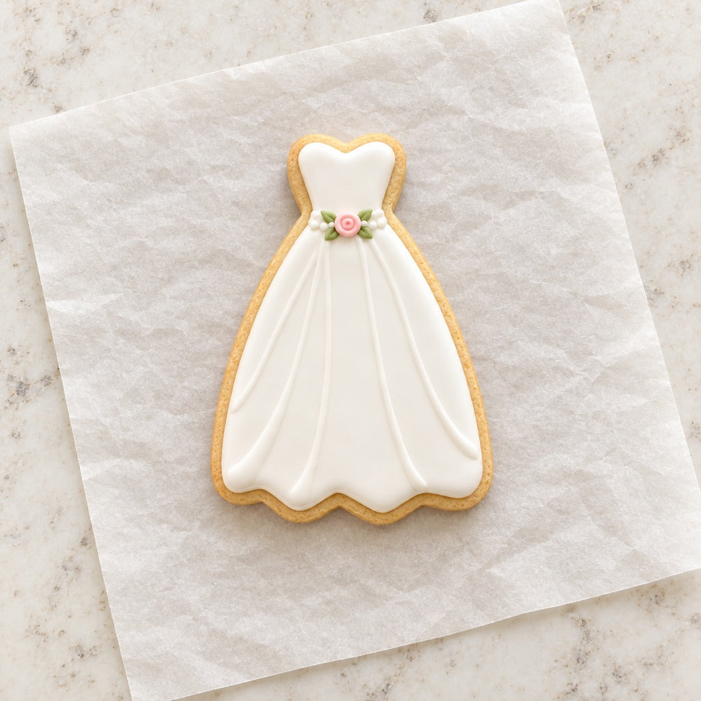 Wedding Dress Cookie Cutter (decorated cookie mockup)