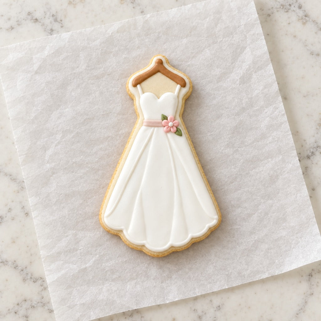 Wedding Dress on Hanger Cookie Cutter (decorated cookie mockup)