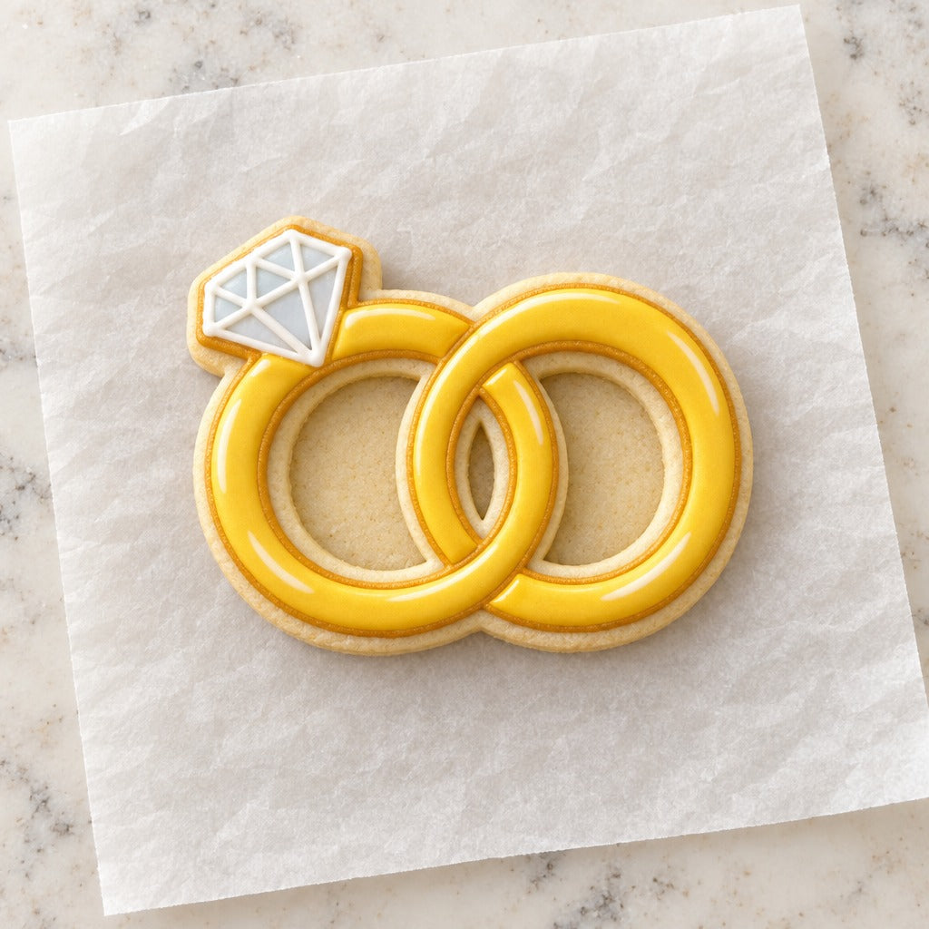 Wedding Rings Cookie Cutter (decorated cookie mockup)