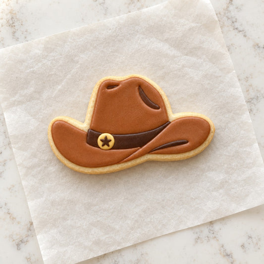 Western Cowboy Hat Cookie Cutter (decorated cookie mockup)