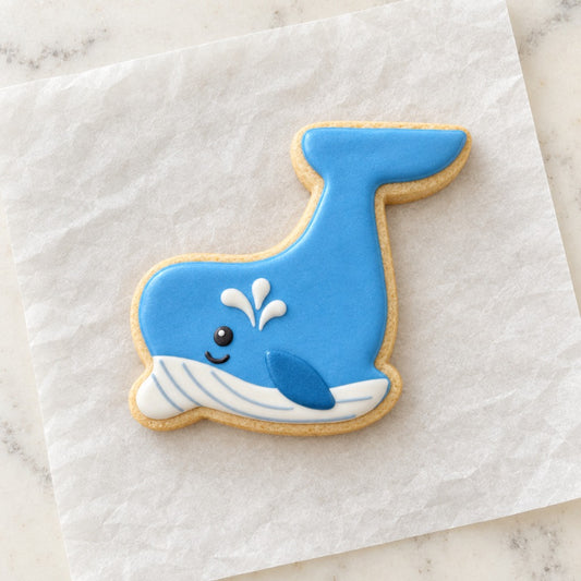 Whale Outline Cookie Cutter (decorated cookie mockup)