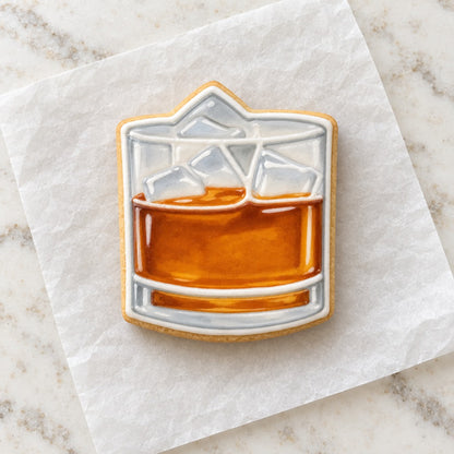 Whiskey Rocks Glass Tumbler Cookie Cutter (decorated cookie mockup)