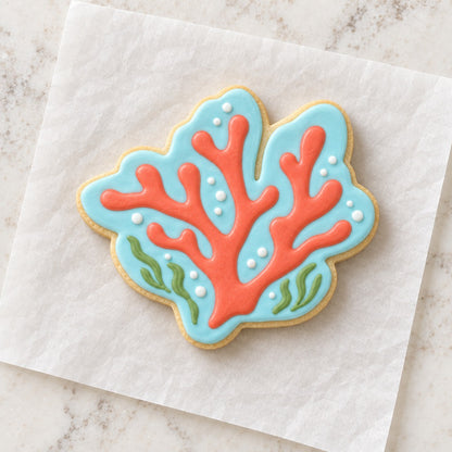 Wide Coral Cookie Cutter (decorated cookie mockup)