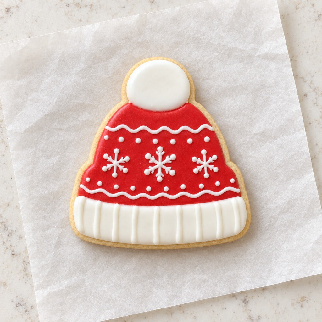 Winter Beanie Cookie Cutter (decorated cookie mockup)