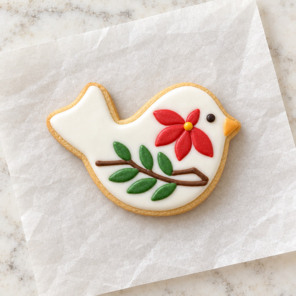 Winter Bird Cookie Cutter (decorated cookie mockup)