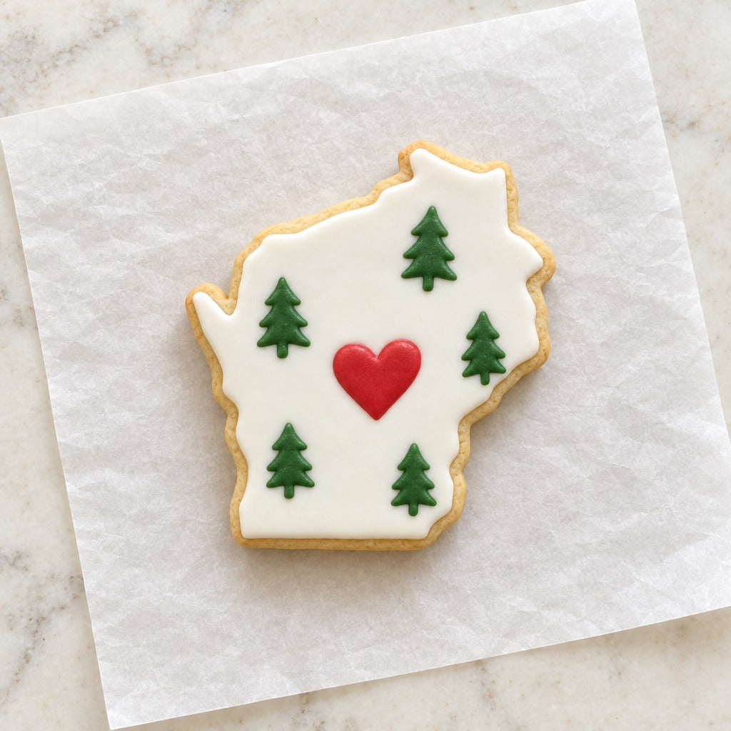Wisconsin State Cookie Cutter (decorated cookie mockup)