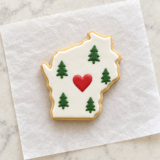 Wisconsin State Cookie Cutter (decorated cookie mockup)