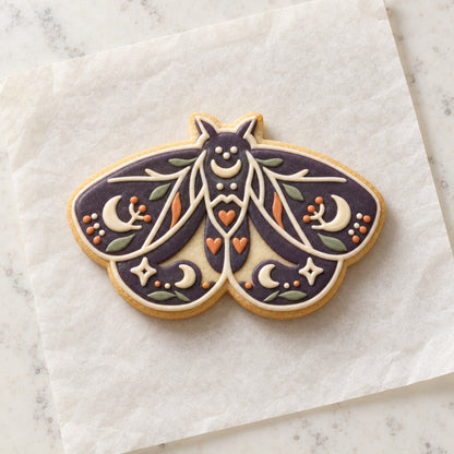 Witchy Boho Moth Cookie Cutter (decorated cookie mockup)