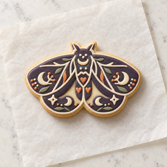 Witchy Boho Moth Cookie Cutter (decorated cookie mockup)
