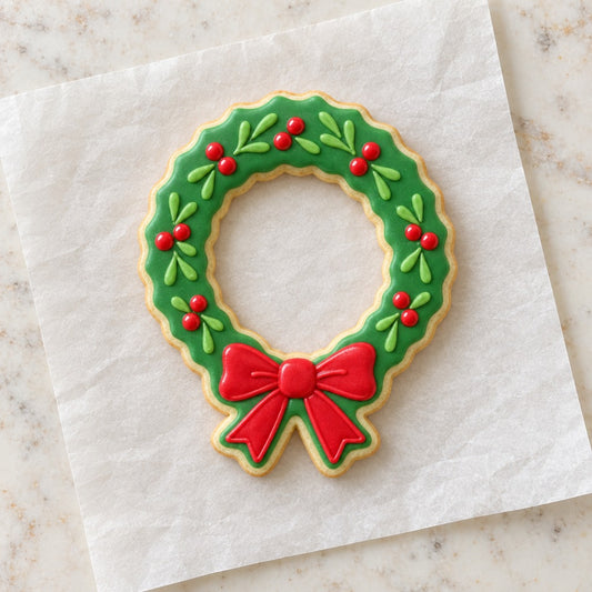 Wreath Bottom Bow Cookie Cutter (decorated cookie mockup)
