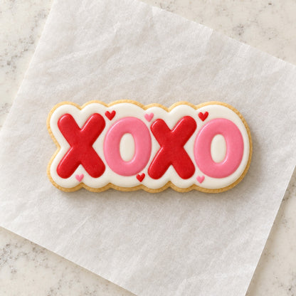 XOXO Outline Cookie Cutter (decorated cookie mockup)