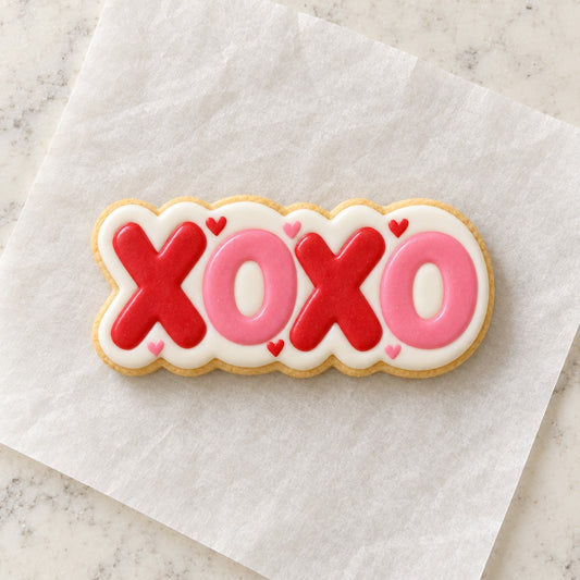 XOXO Outline Cookie Cutter (decorated cookie mockup)