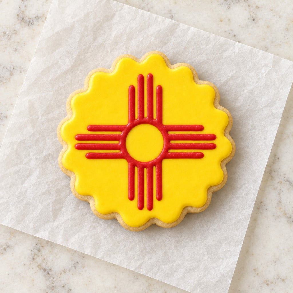 Zia Symbol Cookie Cutter (decorated cookie mockup)