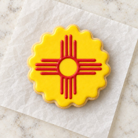 Zia Symbol Cookie Cutter (decorated cookie mockup)